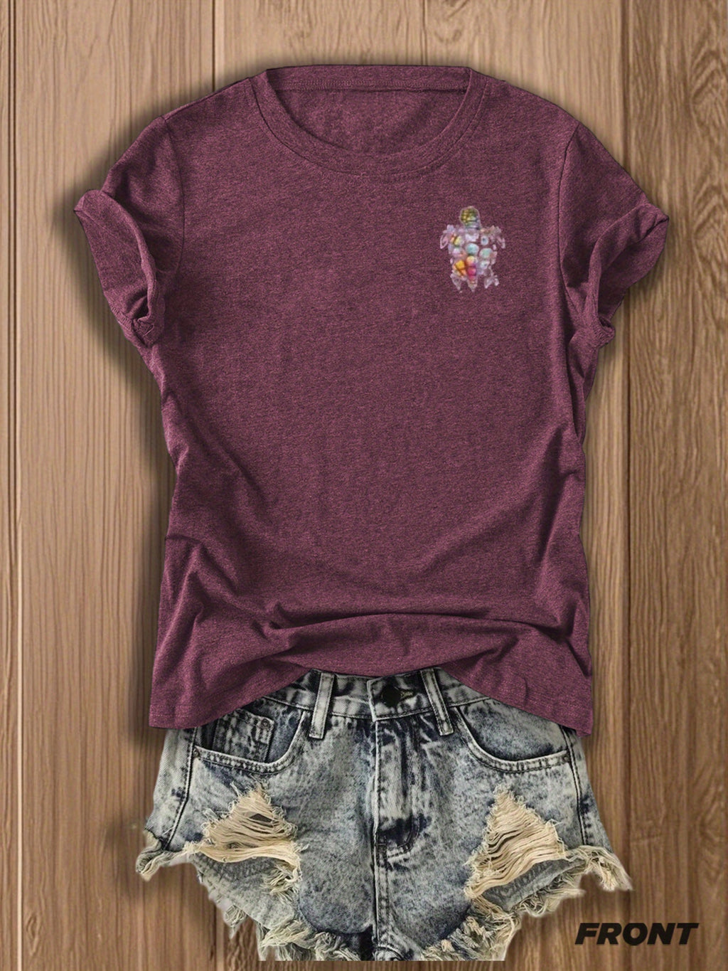 Tribal Turtle Print T-Shirt Women Colorful Artistic Double-Sided Graphic Tee Casual Beach Summer Top Nature Lover Gift S-XXL