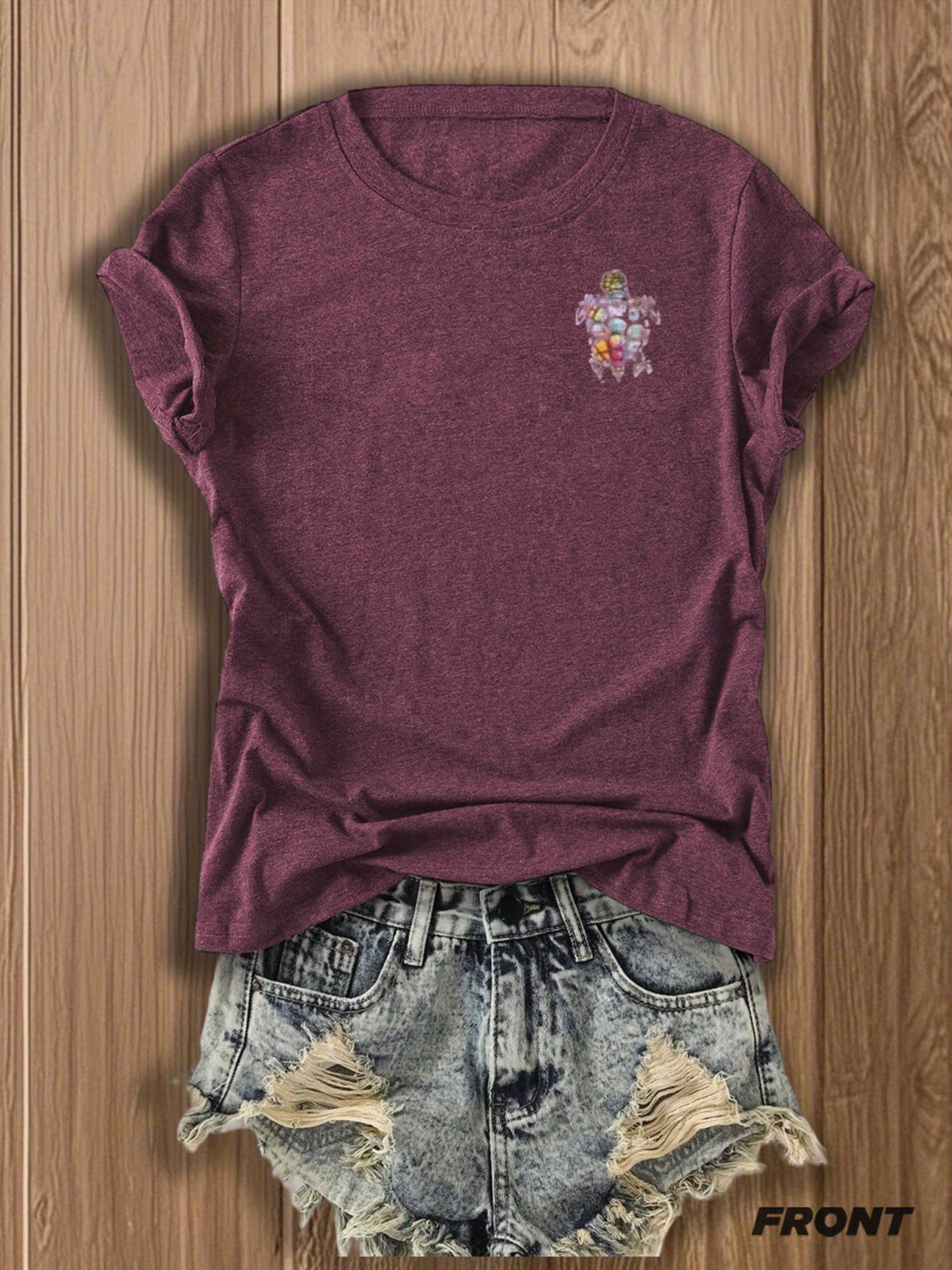 Tribal Turtle Print T-Shirt Women Colorful Artistic Double-Sided Graphic Tee Casual Beach Summer Top Nature Lover Gift S-XXL