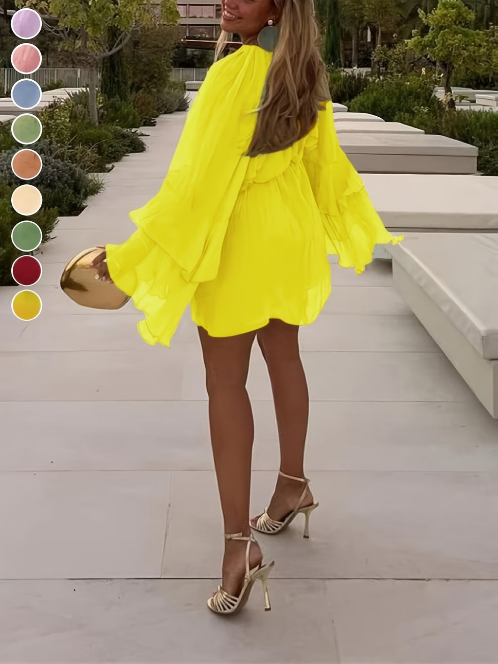 Layered Ruffle Chiffon A-Line Dress Women Loose Flowy Semi-Sheer Casual Vacation Spring Summer Dress S-XXL