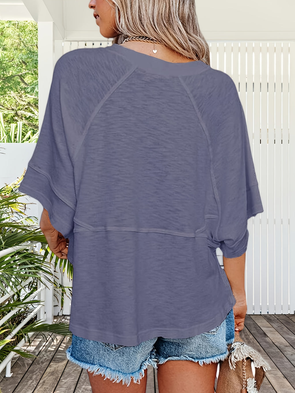 Women's Flowy Batwing Half Sleeve Crewneck T-Shirt Solid Color Loose Fit Casual Summer Top Cute Basic Tee