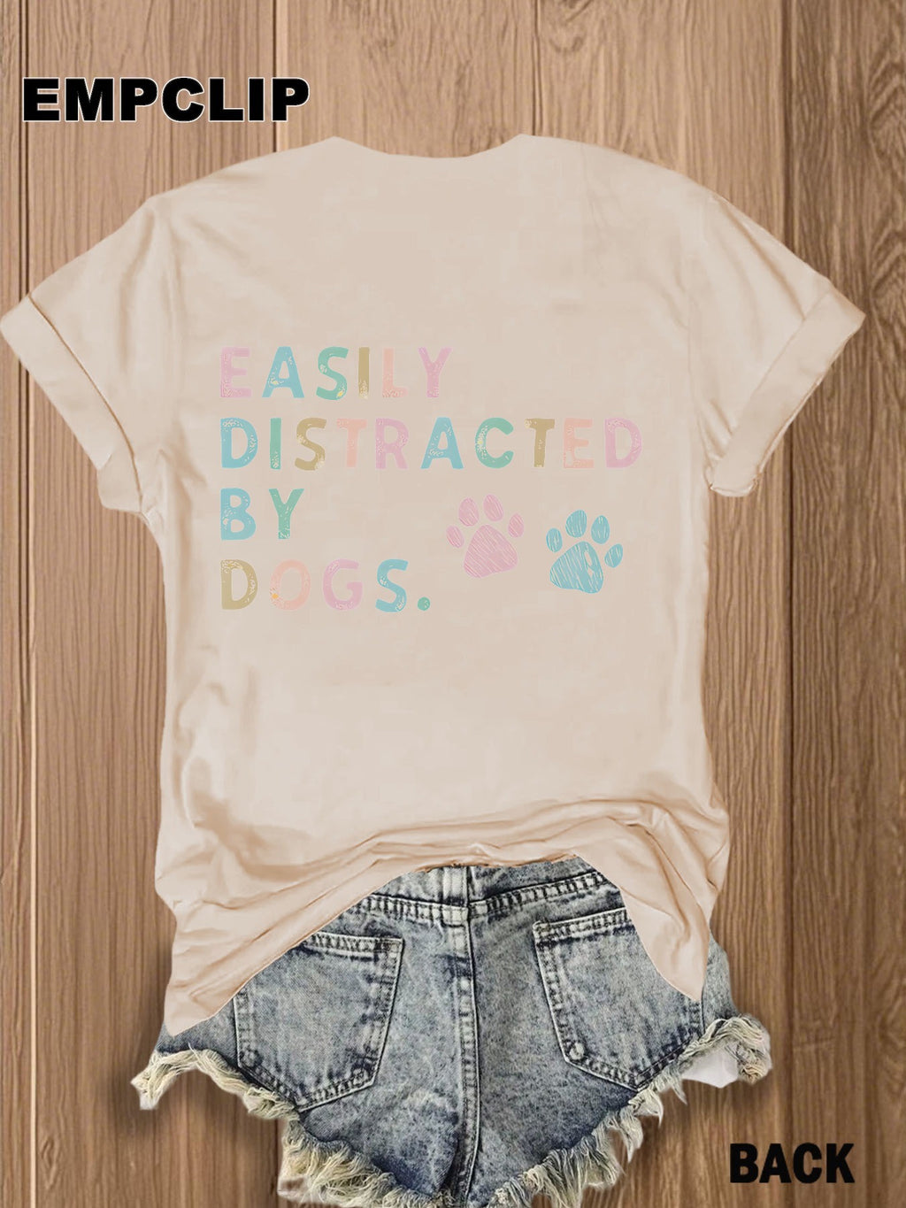 Dog Lover T-Shirt Easily Distracted by Dogs Paw Print Graphic Tee Women Short Sleeve Crew Neck Casual Summer Top Pet Owner Gift Burgundy White Apricot Red