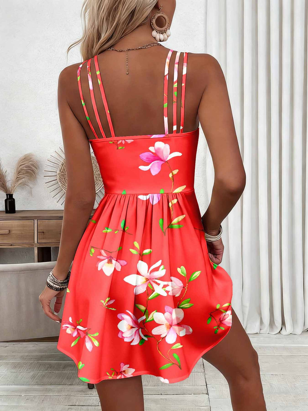 Spaghetti Strap Printed Casual Dress Women Knee Length Flared Tent Pinafore Dress Summer Work Daily Wear Stretch S-XXL
