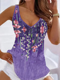 Women's Plant Print Casual Vest Sleeveless Top Loose Fit Summer Tank Purple Light Cyan S-XXL