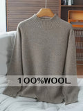 Women Oversized 100% Wool Sweater Round Neck Raglan Sleeve Thick Pullover H-Line Silhouette Solid Color Cozy Fall Winter Layering Knit Top