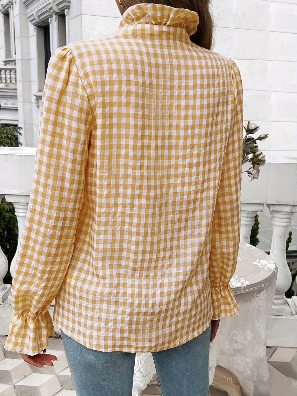 Women's Professional Business Blouse French Contrast Button-Down Shirt Fall Winter Office Top