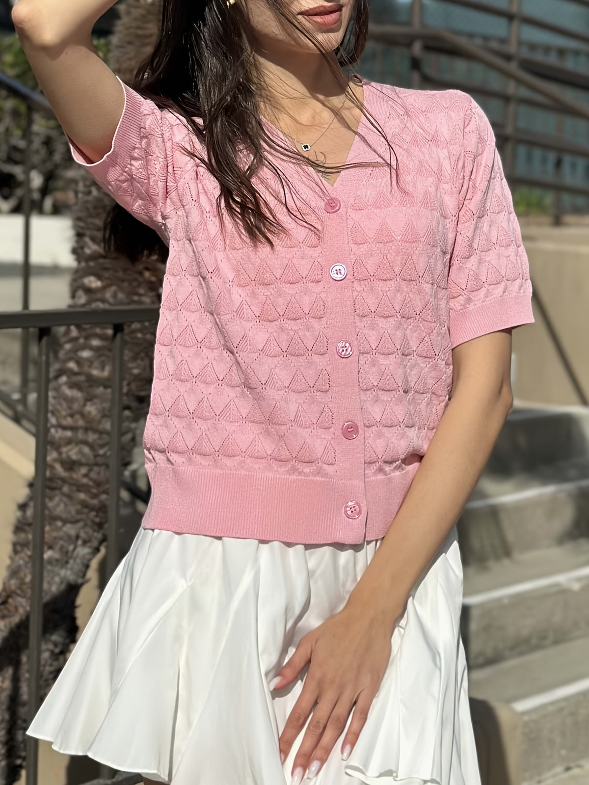 Women's Cropped Crochet Cardigan Puff Sleeve Linen Blend Sheer Lace Knit Short Top Breathable Lightweight Spring Summer Boho Fashion