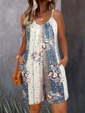 Floral Print Sleeveless Romper Women Off Shoulder Pockets Vacation Summer Spring Lightweight One Piece Jumpsuit