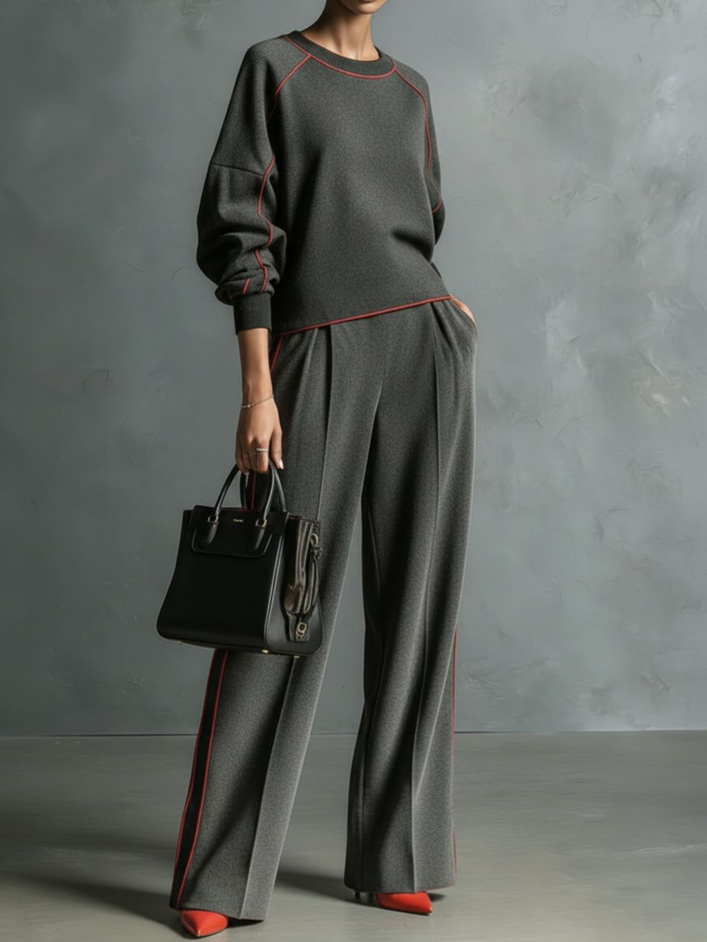 Women's 2pcs Color Block Top & Wide-Leg Pants Set Casual Commuting Relaxed Outfit L-XXL