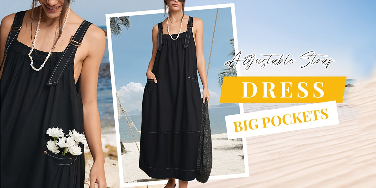 Overall Dress Women Loose Adjustable Strap Midi Length Big Pockets Workwear Casual Bib Jumper Dress Spring Summer S M L XL XXL