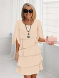 Midi Dress Women Crew Neck Half Sleeve Cake Skirt Patchwork Multicolor Holiday Party Office Wedding Guest S-XXL