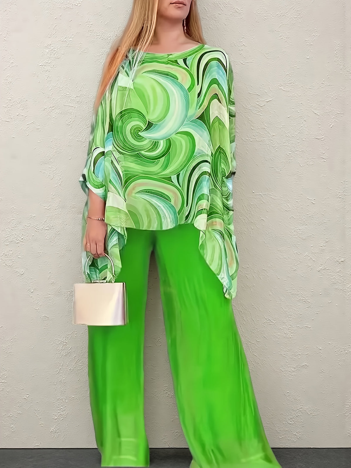 Floral Print Chiffon 2 Piece Set Women Round Neck Top & Pants Summer Casual Vacation Loungewear Daily Wear 5 Colors Matching Outfit