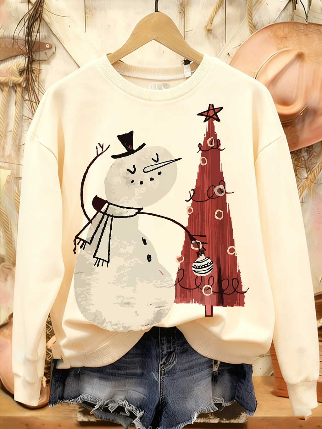 Women's Crew Neck Sweatshirt Christmas Pattern Printed Pullover Casual Thin Sports Top Soft Comfortable Autumn Winter Red Black White