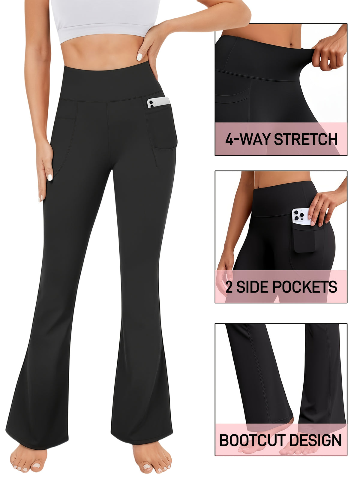 Bell Bottom Flare Leggings Women 3 Pack High Waist Tummy Control Butt Lifting Quick Dry Workwear Casual Flare Pants S-XXL