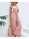 Retro Wide Leg Jumpsuit Women Mid Rise Solid Color Boho Chic Overalls Casual Daily Wear Spring Summer Fall One Piece