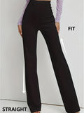 Black Straight Leg Pants Women Slim Fit Solid Color Elegant Long Pants Soft Fabric Versatile Commute Work Spring Summer Daily Wear