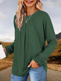 Pleated Ruffle Blouse Women's Long Sleeve Loose Fitting Tunic Top Crew Neck Solid Color Shirt S-XXL | Mira Roam