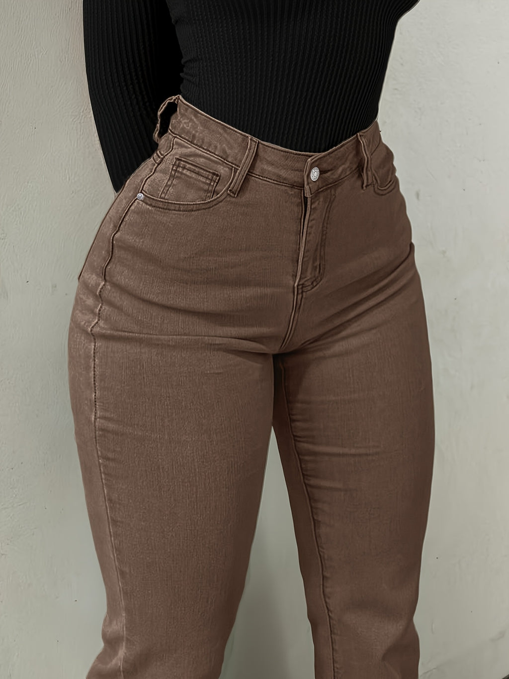 Women's Y2K Straight Leg Denim Pants High Elastic Vintage Street Style Solid Color Long Jeans Versatile Trendy Fashion Bottoms