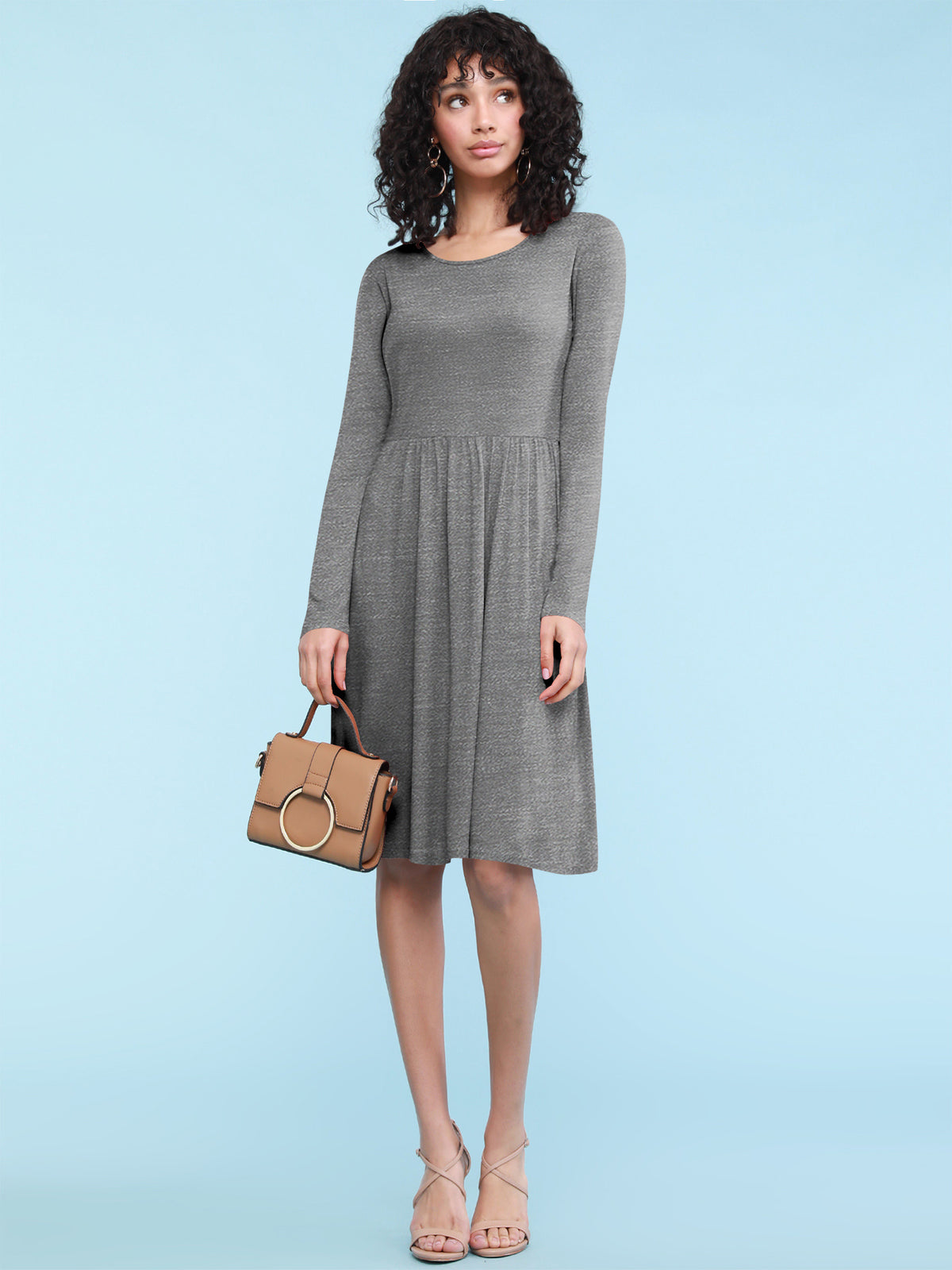 Long Sleeve Flowy Dress with Pockets Women Casual Soft Breathable Relaxed Fit Everyday Dress 18 Colors S-XXL