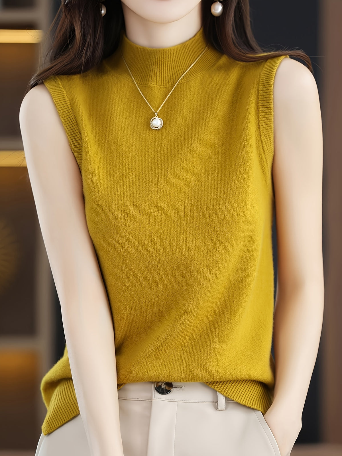 Mock Neck Sleeveless Vest Top Women Slim Fit Solid Color Short Cropped Spring Summer Casual Festive Tank Top for Women