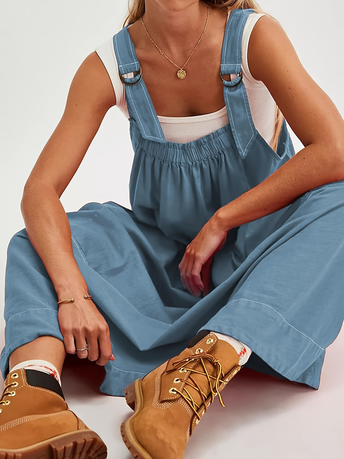 Overall Dress Women Loose Adjustable Strap Midi Length Big Pockets Workwear Casual Bib Jumper Dress Spring Summer S M L XL XXL