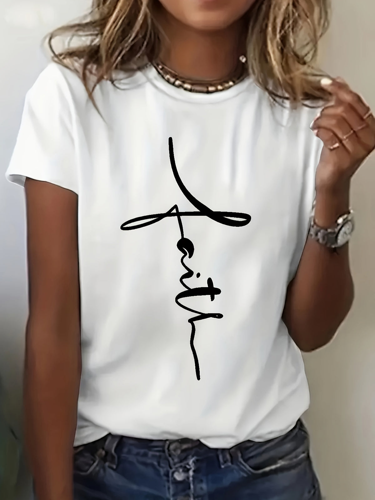 Women's Casual Letter Cross Floral Print T-Shirt Short Sleeve Round Neck Top | S-XXL Dark Gray Black White