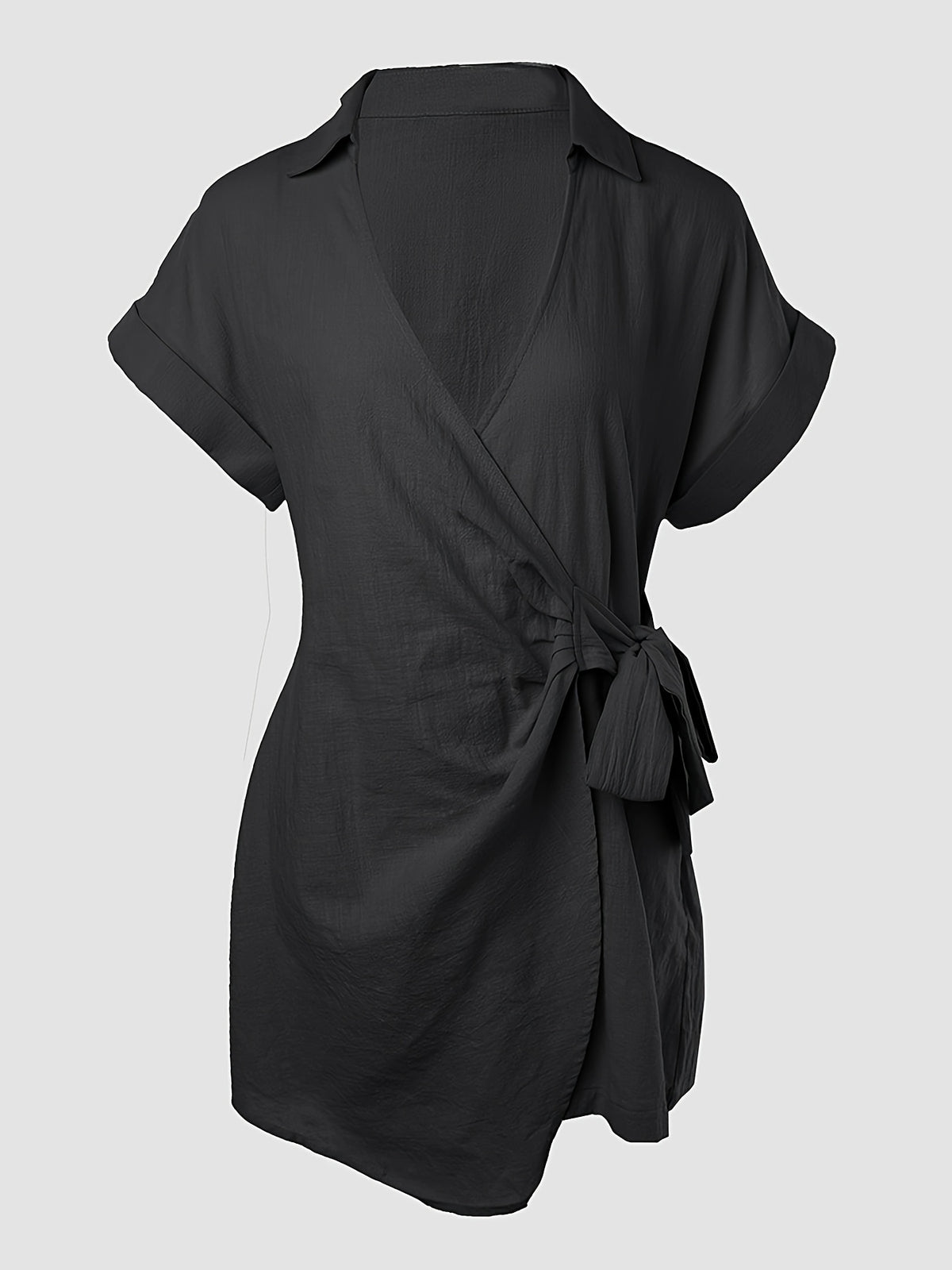 Black Deep V Neck Jumpsuit Women Short Sleeve Waist Tie Ruffle Details Casual Work Wear Summer Elegant One Piece