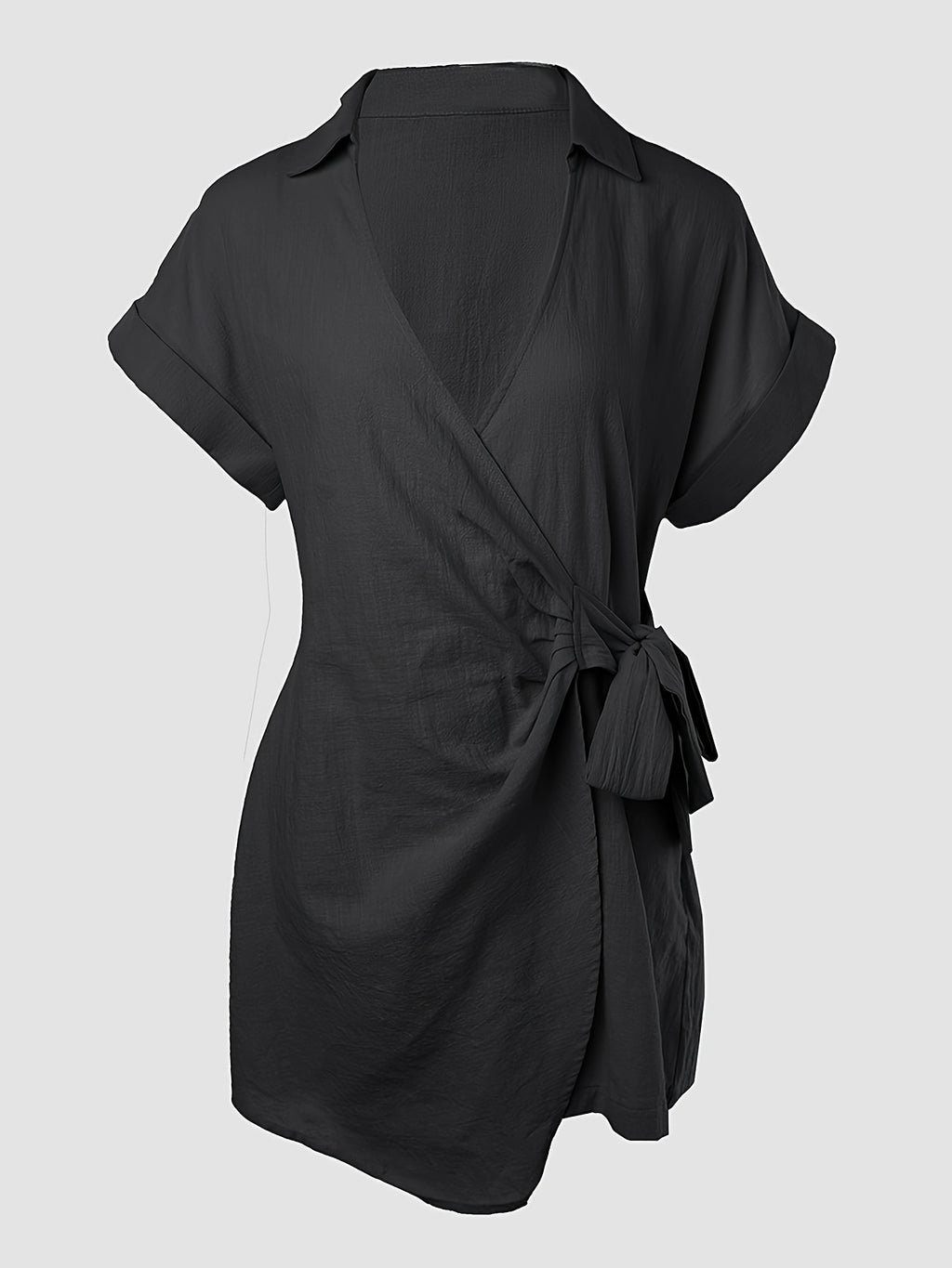 Black Deep V Neck Jumpsuit Women Short Sleeve Waist Tie Ruffle Details Casual Work Wear Summer Elegant One Piece