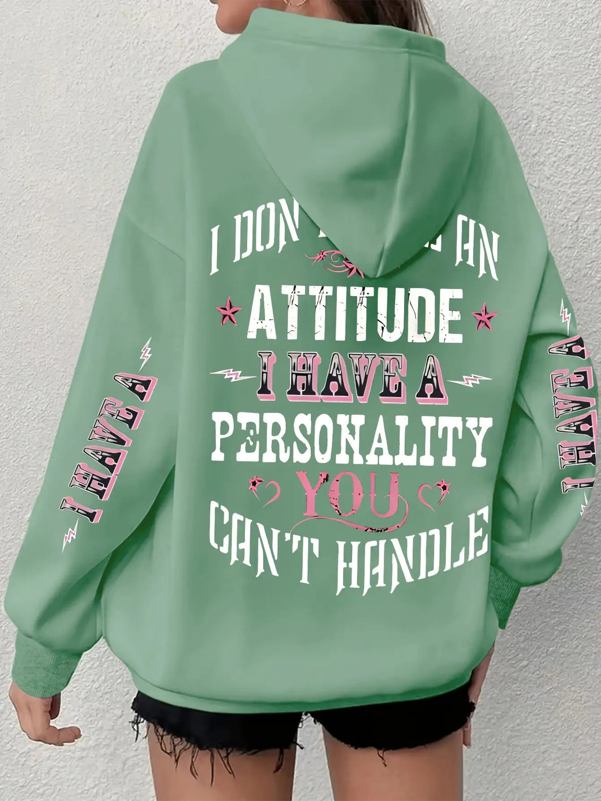 Funny Sassy Quote Hoodie Women Full Body Print Pullover Sweatshirt Attitude Personality Statement Fall Winter Violet Apricot Grey