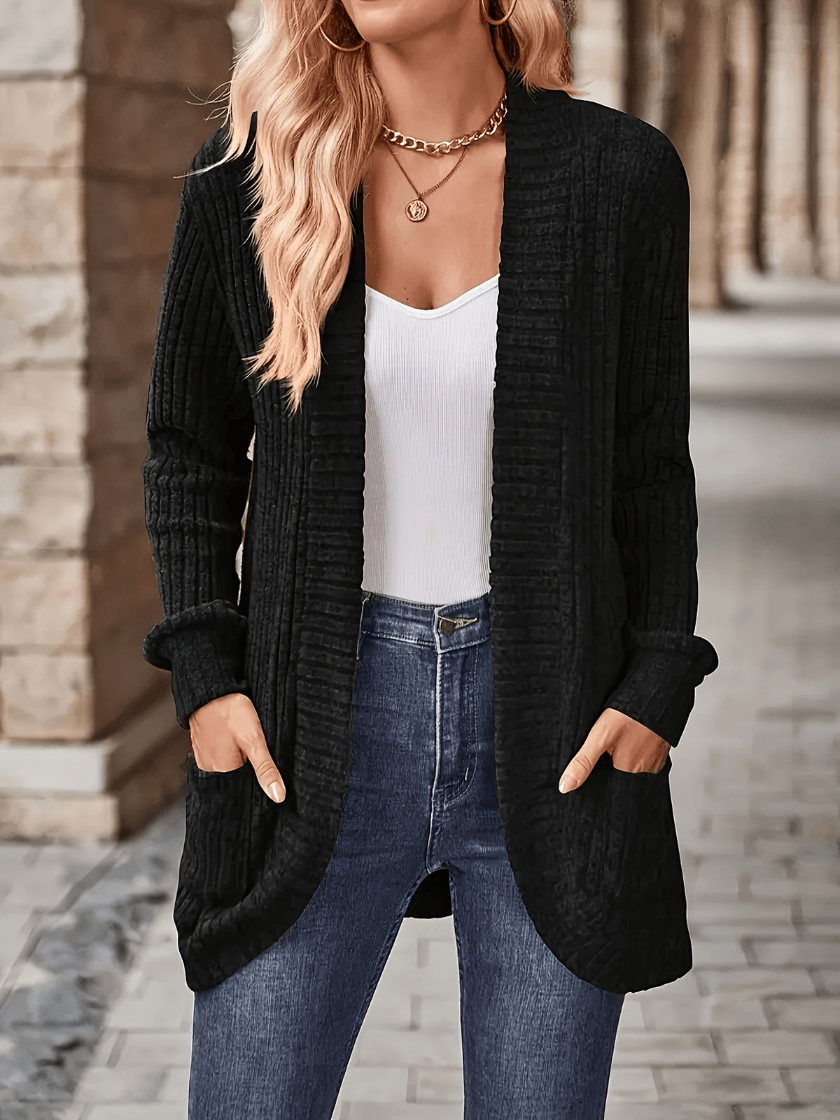 Cardigan Collar Loose Blouse Women Knit Pocket Long Sleeve Solid Color Casual Elegant Top 10 Colors Stretch Everyday Wear S-XXL