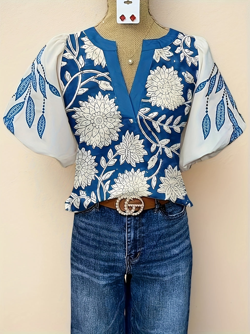 Floral Print Puff Sleeve Blouse Women Vintage Loose Casual Shirt Top Spring Summer Feminine Style S-XXL