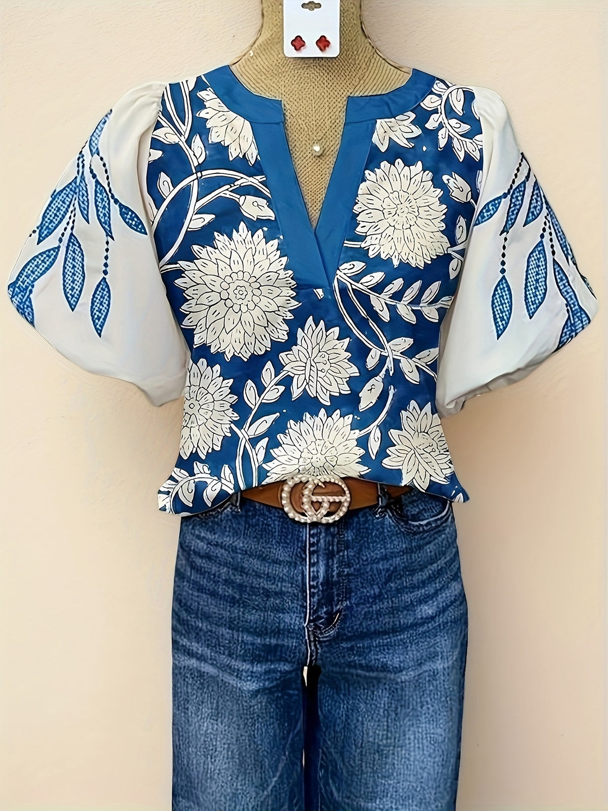 Floral Print Puff Sleeve Blouse Women Vintage Loose Casual Shirt Top Spring Summer Feminine Style S-XXL