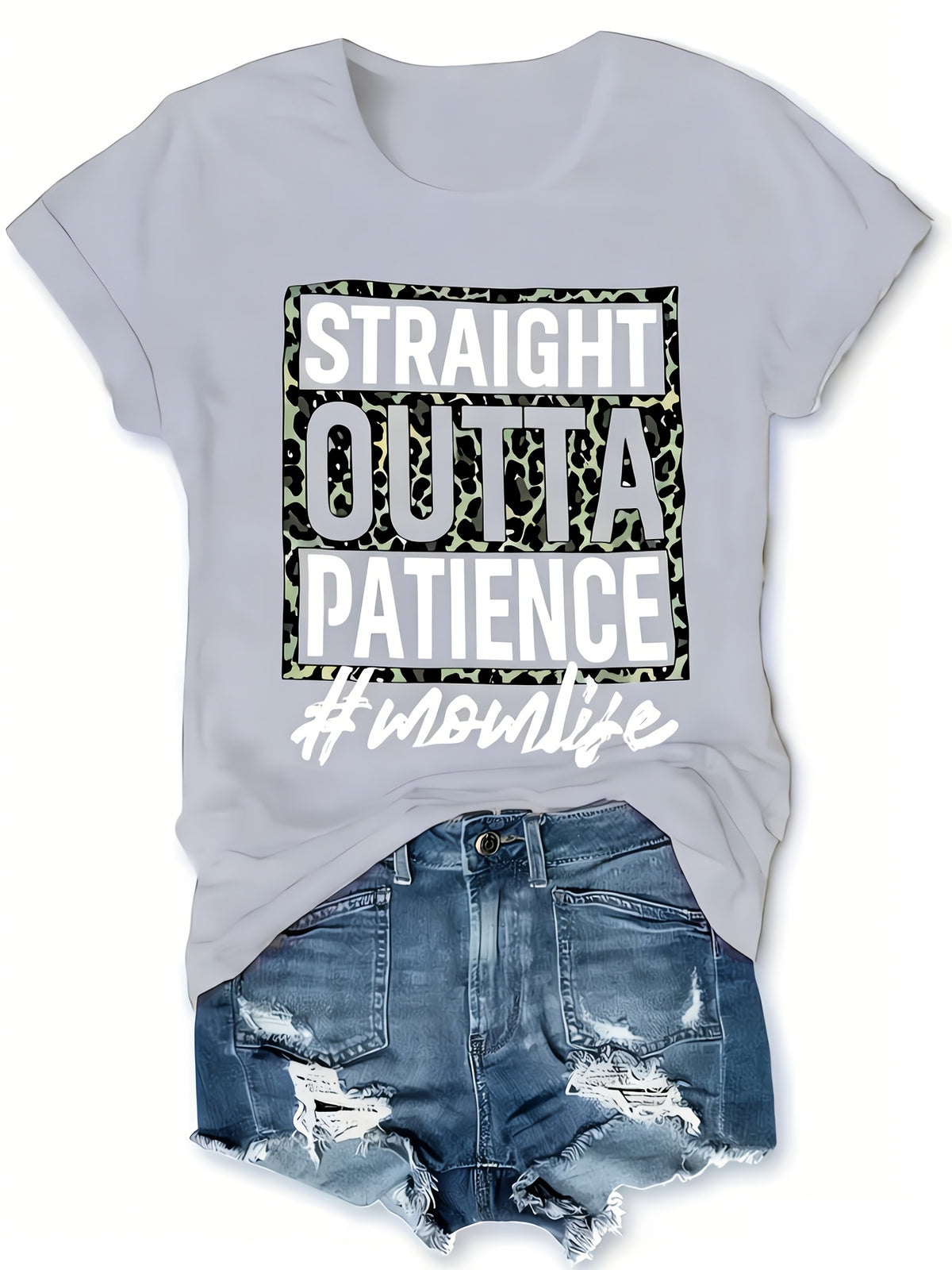 Patience Is Worn Out Slogan T-Shirt Women Crew Neck Short Sleeve Geometric Print Casual Graphic Tee Polyester Mid Stretch All Season Funny Statement Top S-XXL