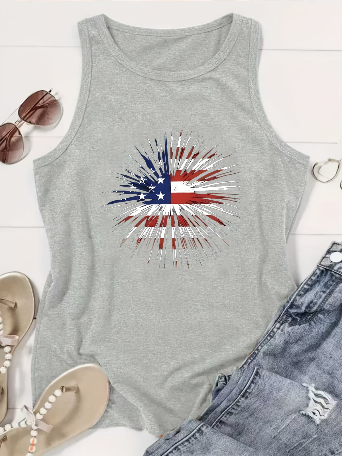 Print Vest Top Women Crew Neck Casual Everyday Sleeveless Tank Shirt Lightweight Summer Streetwear