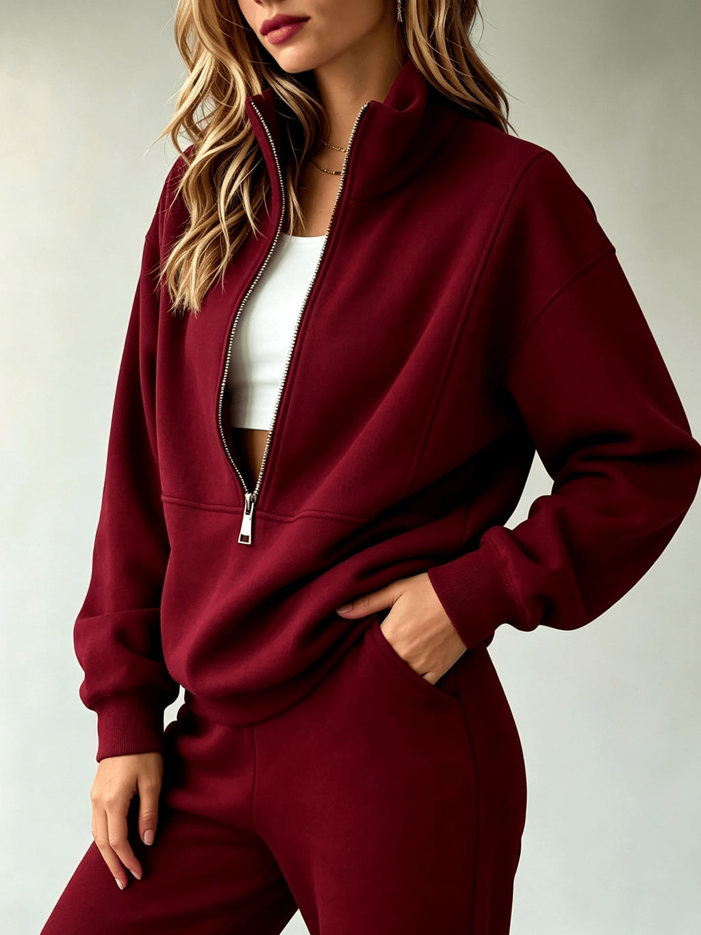 Tracksuit Set Women Half-Zip Sweatshirt and Loose Cuffs Pants 2 Piece Casual Soft Stretchy Relaxed Fit Fitness Commute Daily Outfit S-XXL