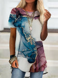 Artistic Print Women T-Shirt Spring Summer Versatile Graphic Tee Short Sleeve Casual Lightweight Breathable Top