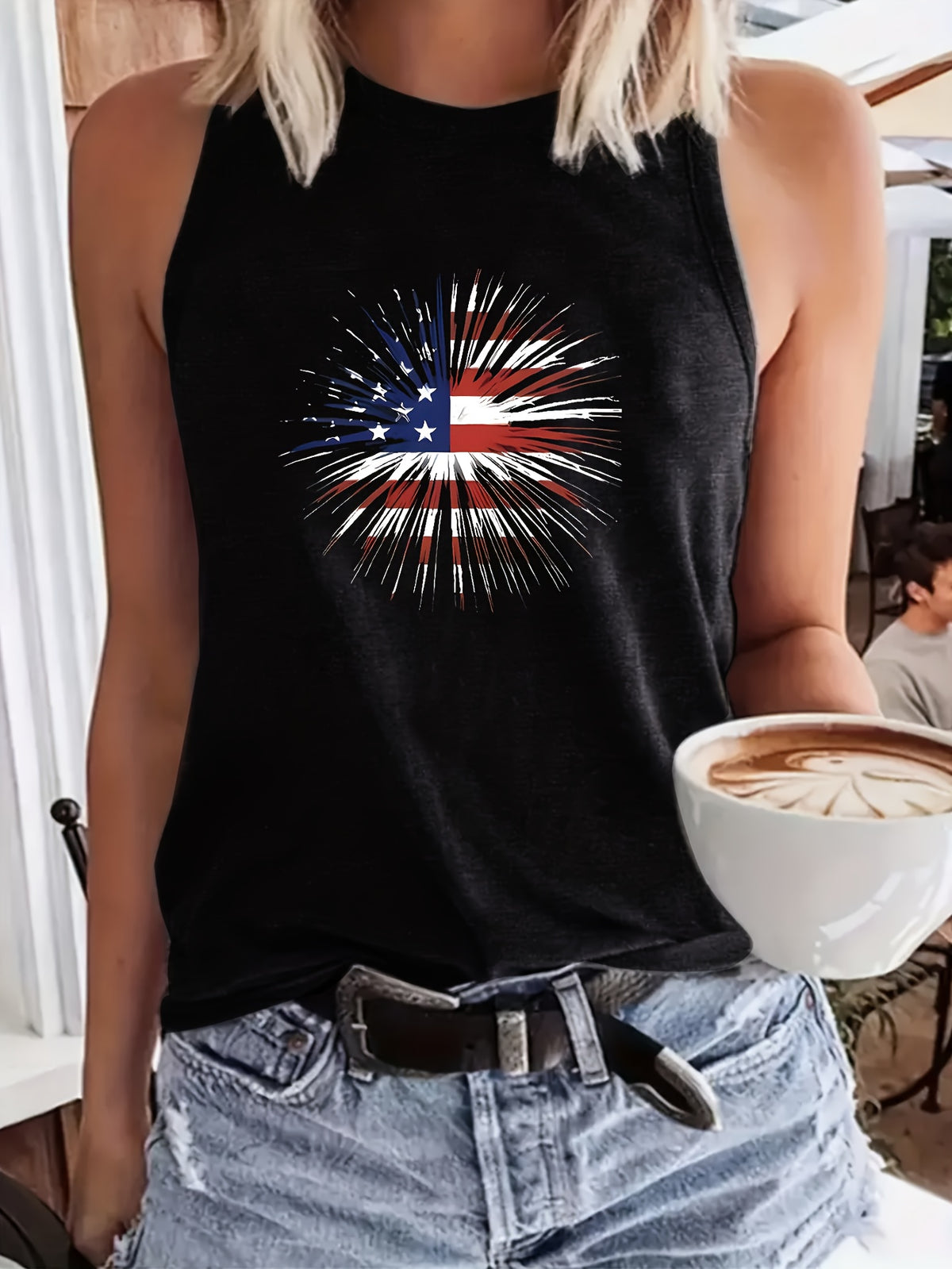 Print Vest Top Women Crew Neck Casual Everyday Sleeveless Tank Shirt Lightweight Summer Streetwear