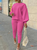 2pcs Lantern Sleeve Sweatshirt & Sweatpants Set Women Casual Sweet Cool Tracksuit Jogger Outfit Everyday Loungewear S-XXL