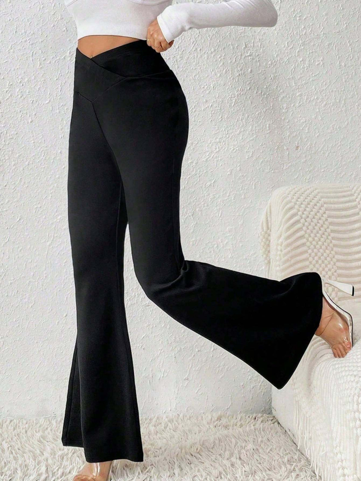 Slim Fit Flared Bell Bottom Pants Women Branch Print Wide Leg Trousers Casual Multicolor S-XL