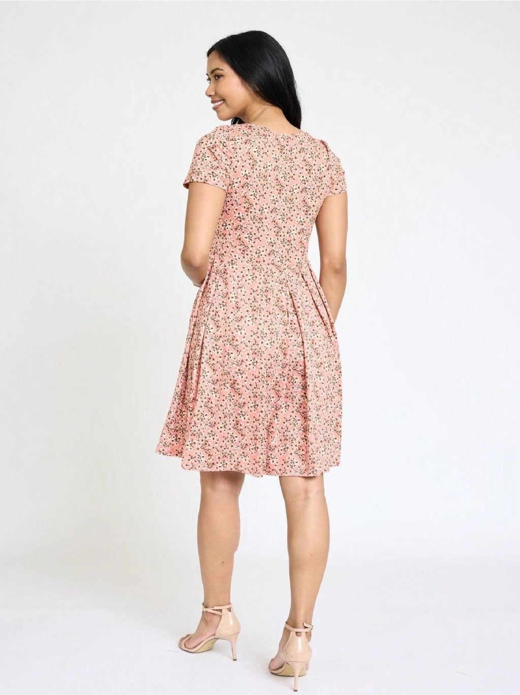 Paisley Floral Swing Dress Women Chevron Stripe Patchwork Pleated Square Neck Elastic Waist Midi Casual Plus Size S-3X