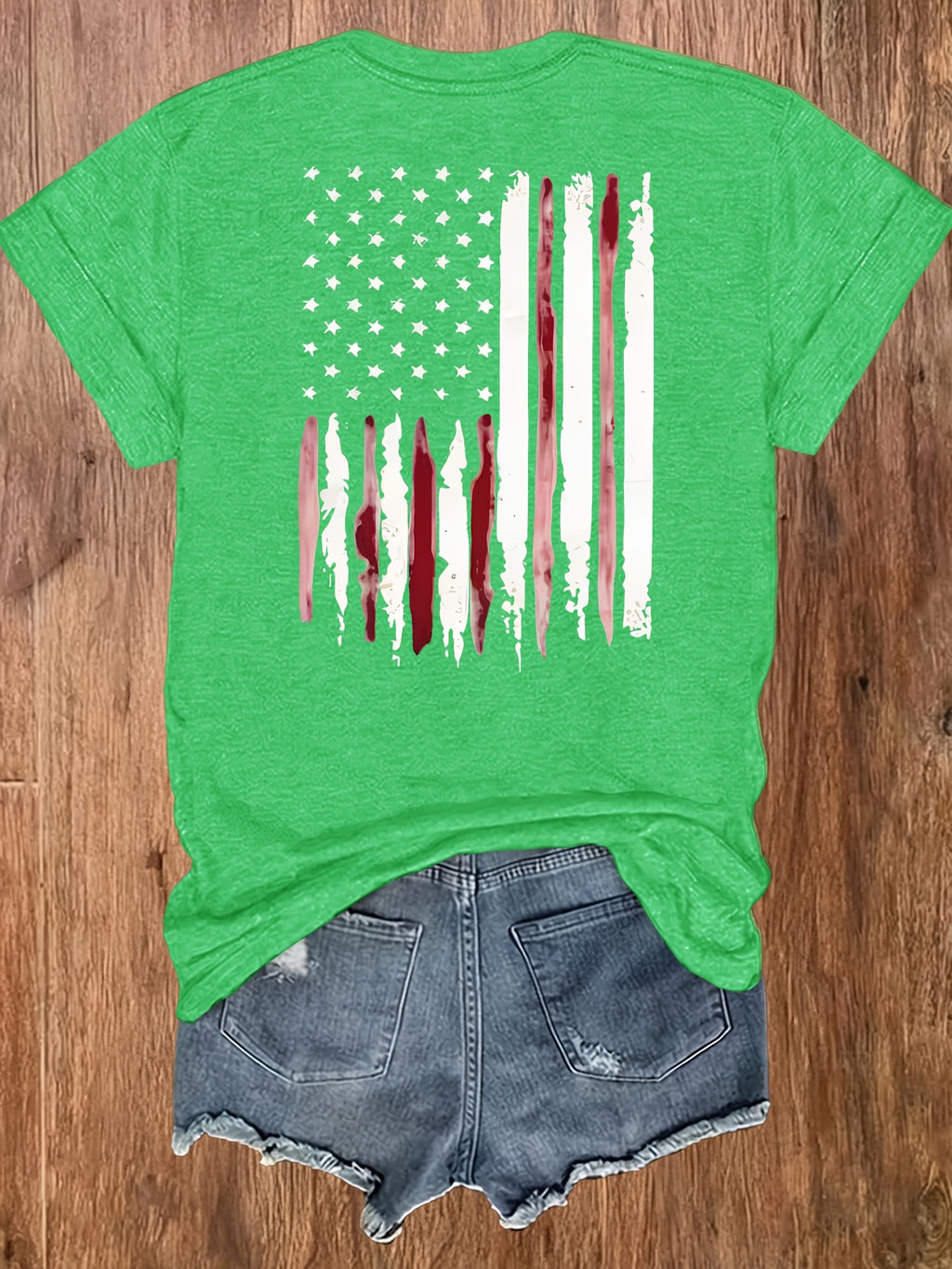 American Flag Print T-Shirt Women Patriotic Graphic Tee Short Sleeve Crew Neck | Fireworks USA Print Lightweight Breathable Top for 4th of July Summer Daily Wear