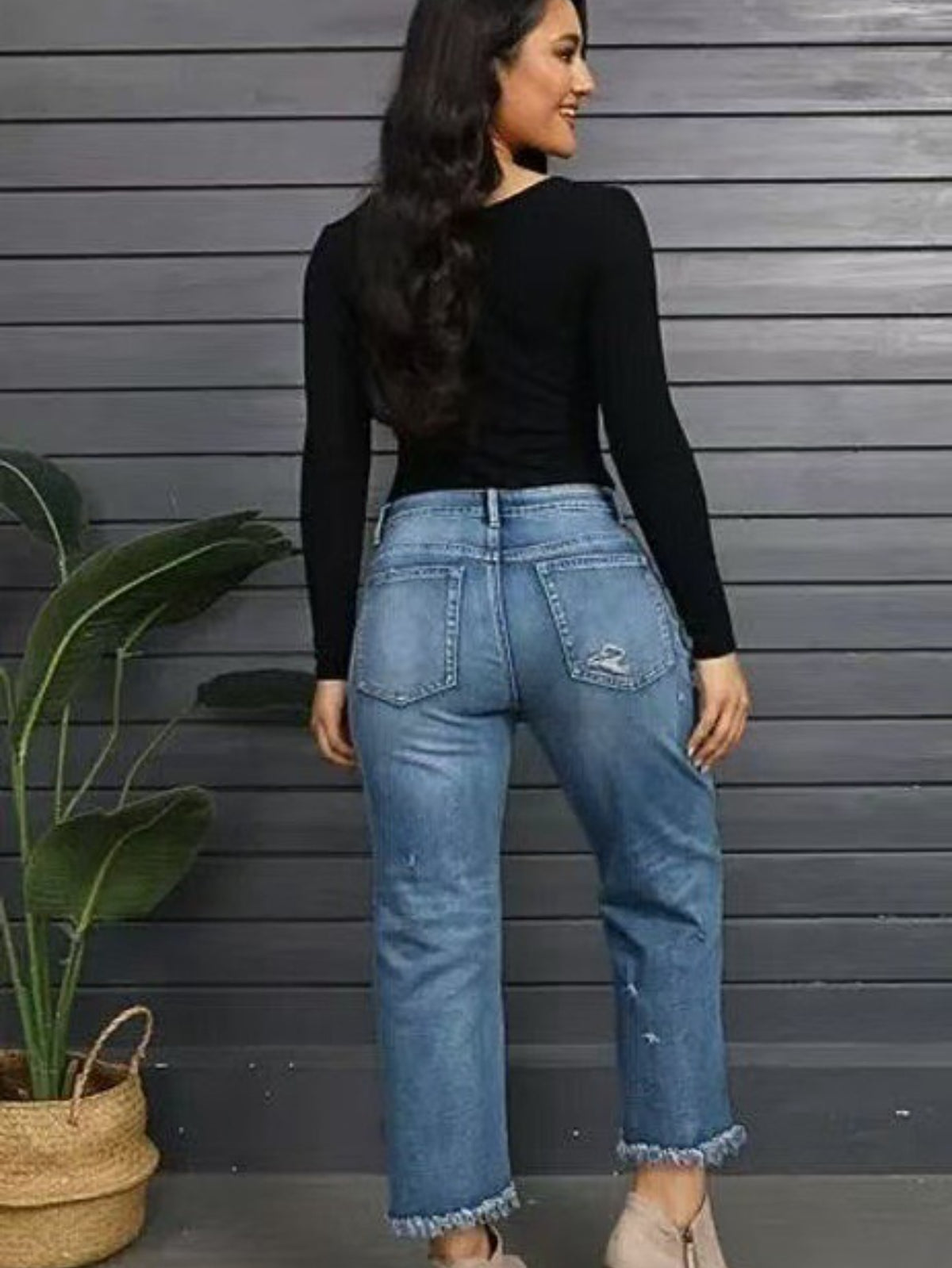 Tassel Hem Slim Jeans for Women Casual Straight Leg Blue Denim Pants All-Match Fringe Trouser Legs Everyday Fashion S-XXL
