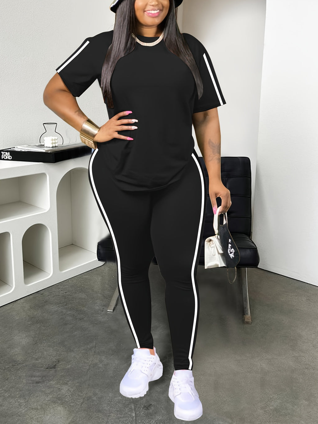 Round Neck Top and Pants Set Women Spring Summer Home Casual Lounge 2 Piece Matching Outfit Comfortable S-XXL