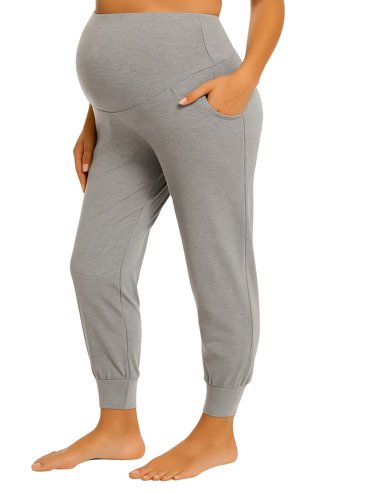 Maternity Pants Women Stretchy Comfortable Lounge Pants High Waist Belly Support Straight Leg Casual Pregnancy Pants with Pockets
