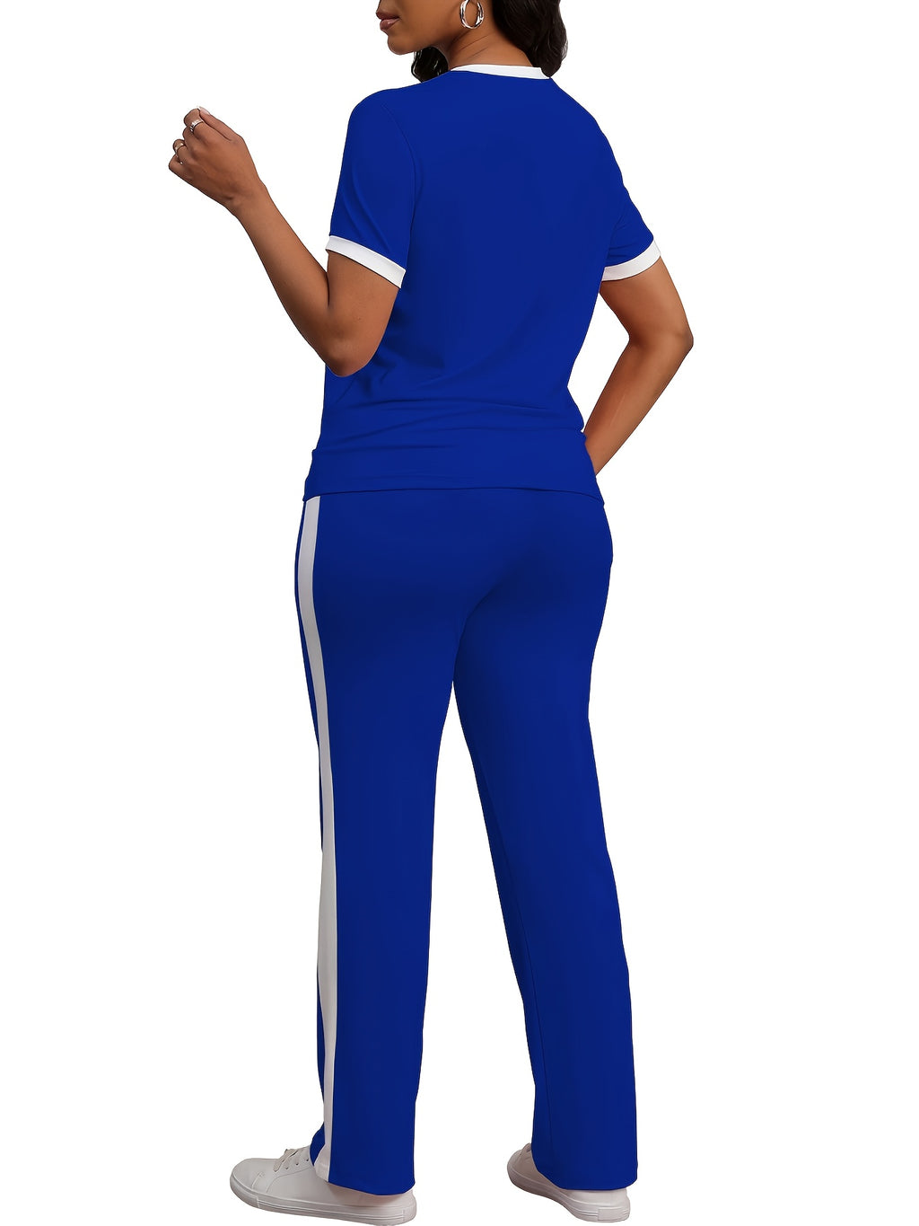 Women Colorblock 2 Piece Tracksuit Set Short Sleeve Crew Neck Top Striped Sweatpants Casual Lounge Jogger Matching Outfit for Workout Everyday Wear