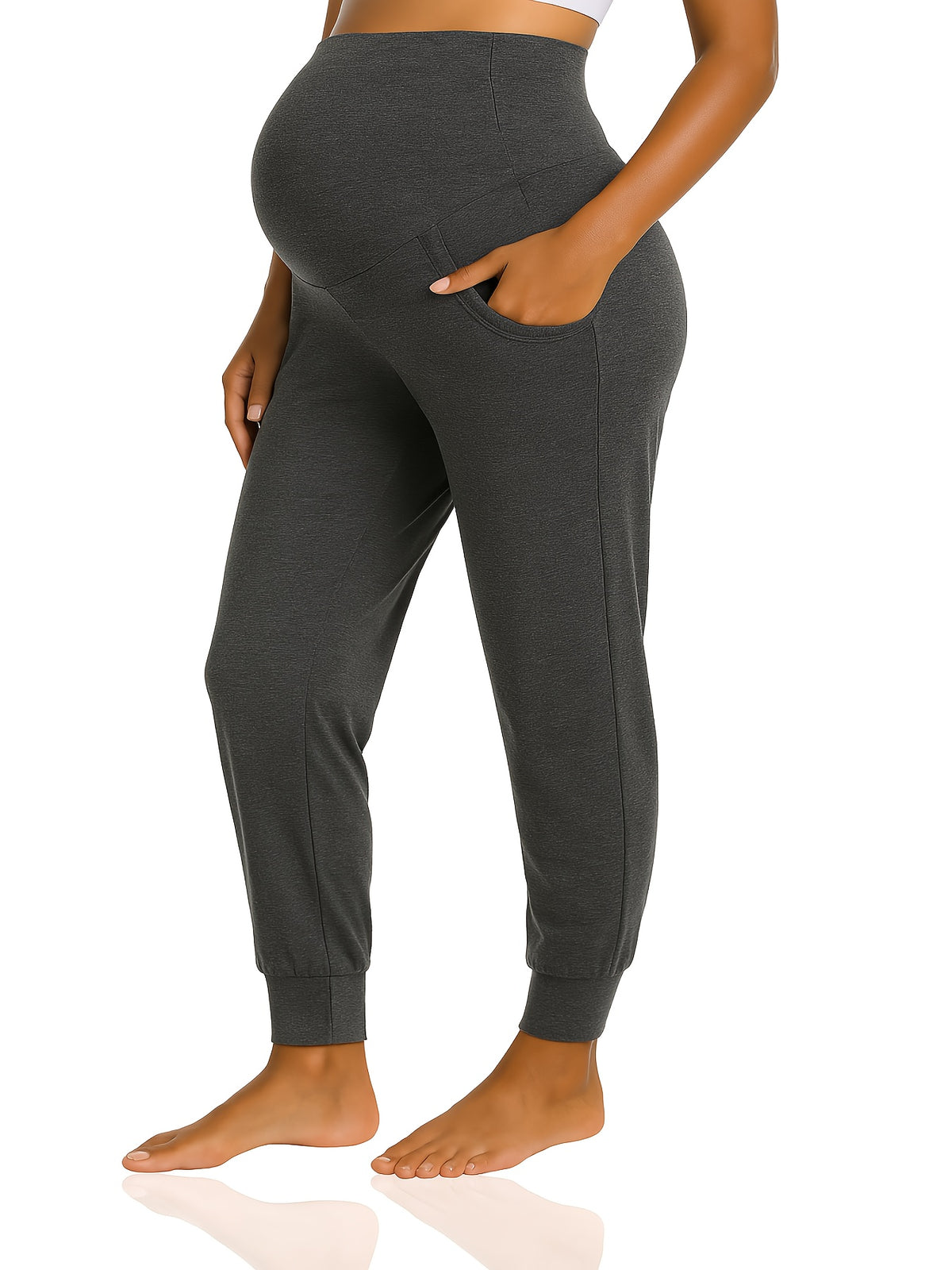 Maternity Pants Women Stretchy Comfortable Lounge Pants High Waist Belly Support Straight Leg Casual Pregnancy Pants with Pockets