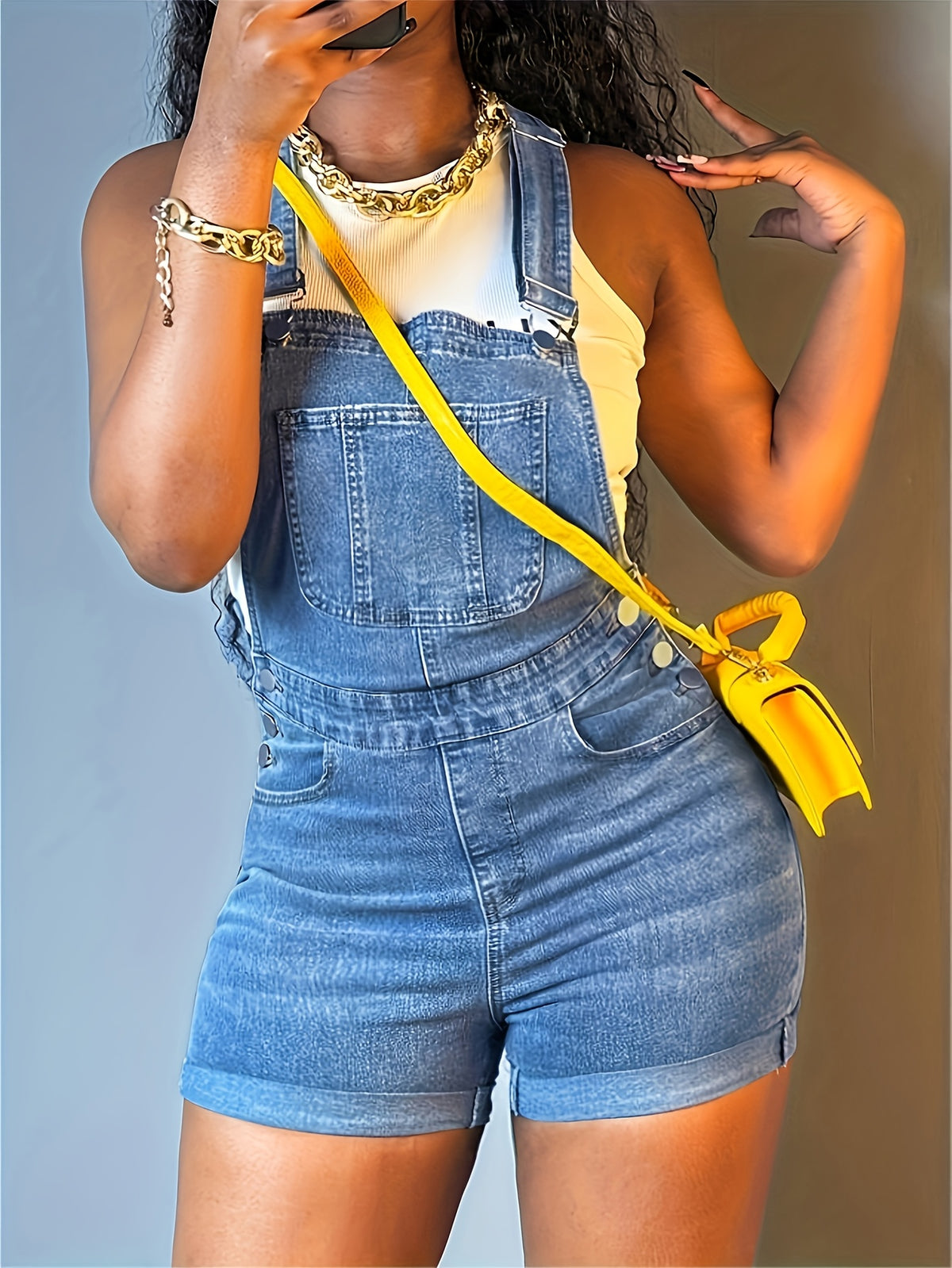 Sleeveless Denim Romper Women Slim Fit Button Trim Solid Color Jeans Playsuit Pockets Casual Summer One-Piece S-XXL