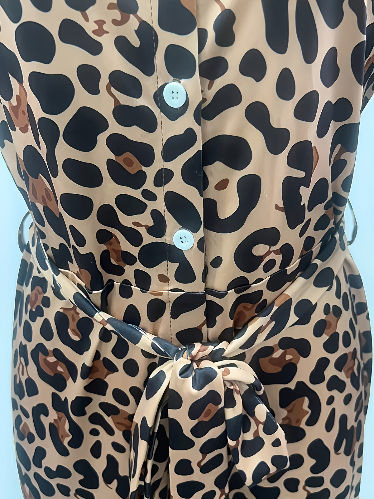 Women Leopard Print Jumpsuit Waist Tie Knot Casual One Piece Spring Summer Fall Khaki S-XXL