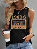 1980s Vintage Cassette Graphic Tank Top Women Retro Print Sleeveless Tee Casual Summer Beach Vacation Party Top