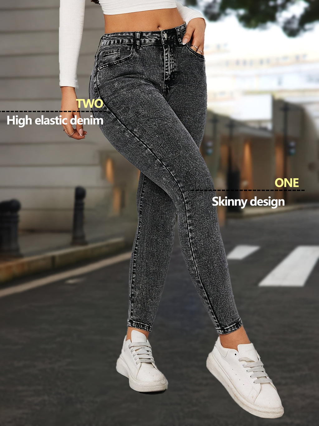 Black Distressed Hem Skinny Jeans Women High Waist Stretch Denim Pants Y2K Vintage Casual Street Style Button Fly Comfortable Elastic Fabric Fashion Trousers XS-XXL