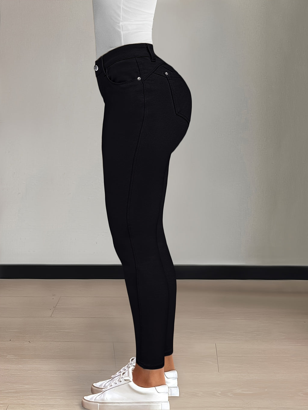Women's High-Waist Skinny Jeans Stretchy Fabric Multi-Color Long Style Casual Streetwear Button Decor Five Pockets